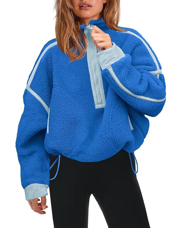 Panadila Womens Half Zip Sherpa Fleece Pullover Soft Oversized Sweatshirt with Pockets Warm Fuzzy... | Amazon (US)