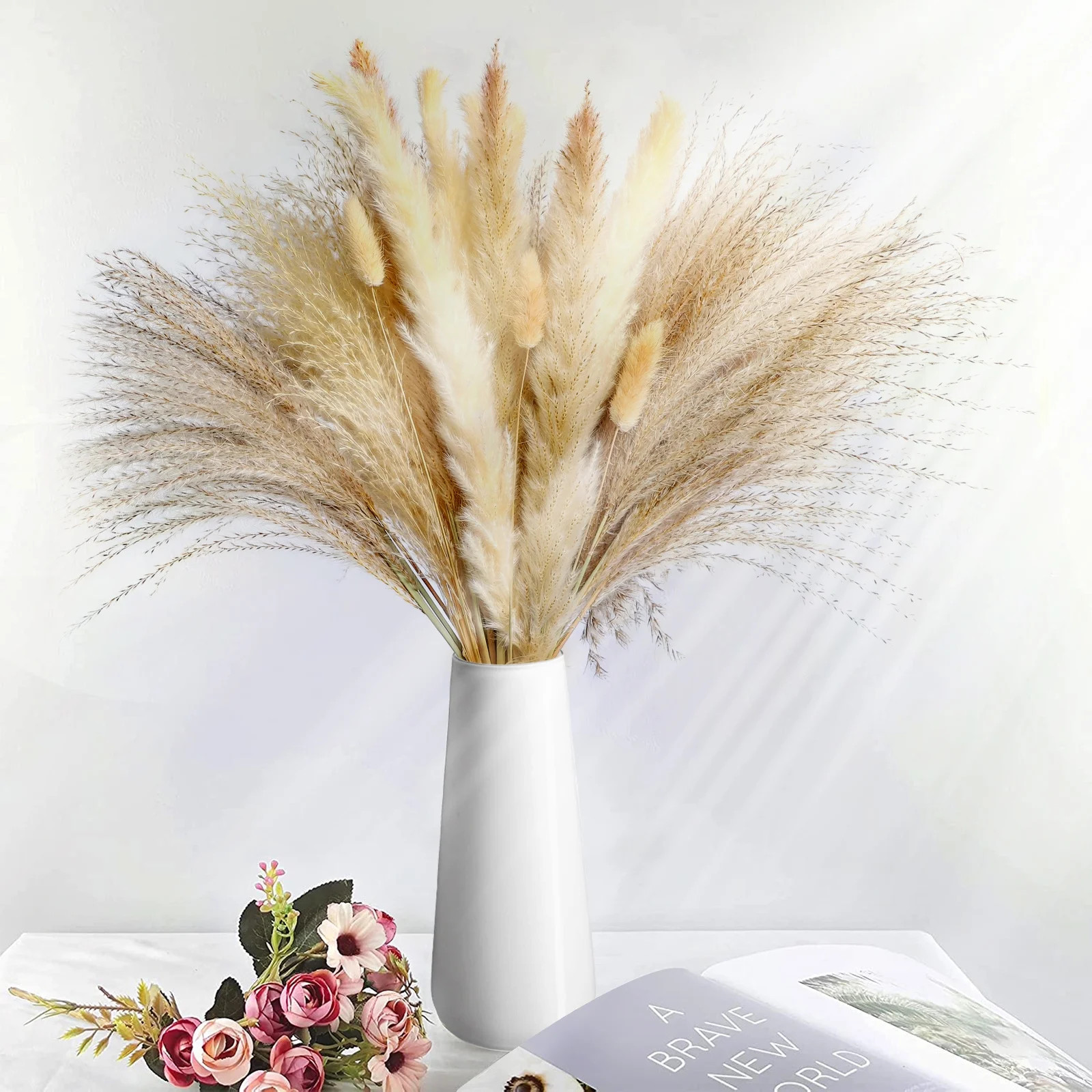 65 Pcs Dried Pampas Grass, EEEkit 17'' Natural Boho Pampas Grass Decor Tall, Large Pampas Grass F... | Walmart (US)