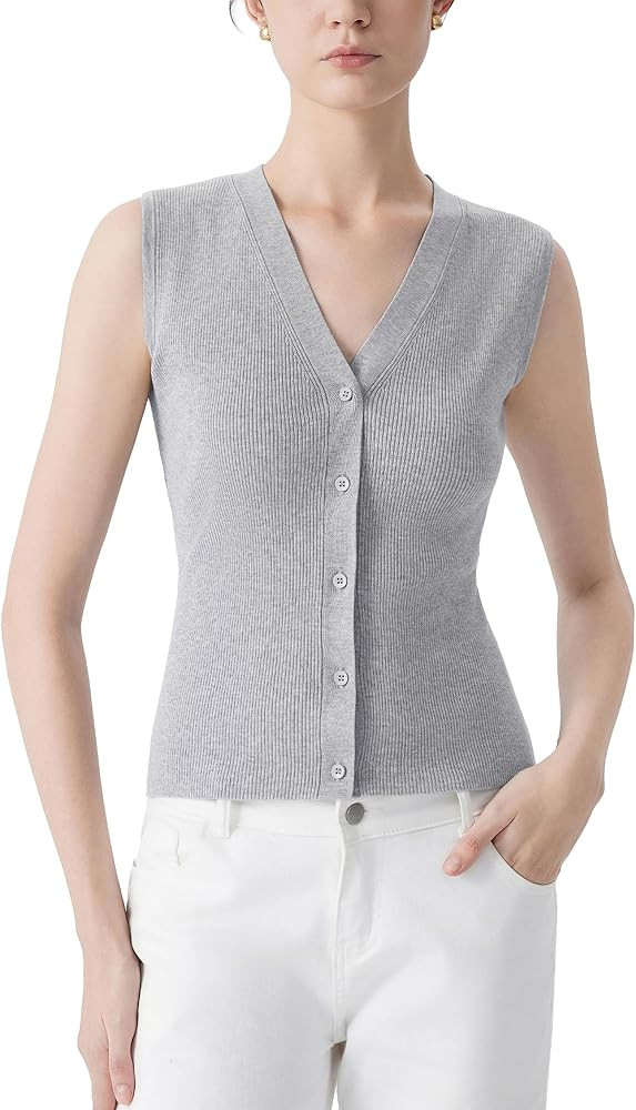 SUUKSESS Women Button Down Vest Tops Summer V Neck Sleeveless Tank Tops Business Casual Sweater V... | Amazon (US)