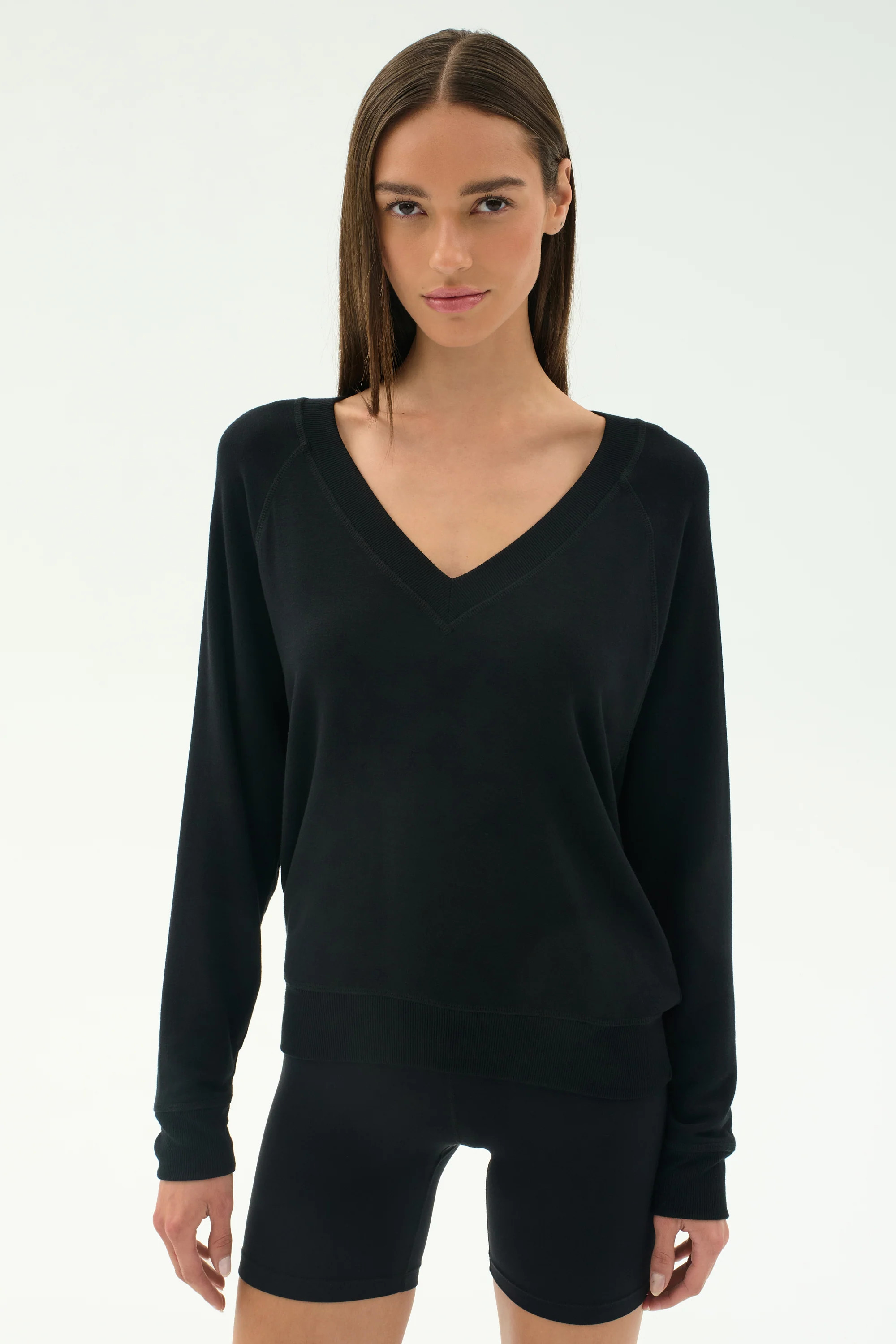 Bennie Fleece V Neck Sweatshirt - Black | Splits59.com