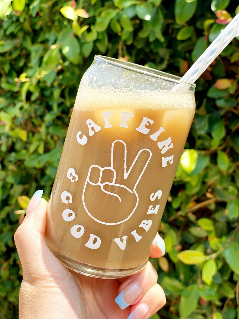 Beer Can Glass, Iced Coffee Glass, Caffeine & Good Vibes 160z Glass | Etsy (US)