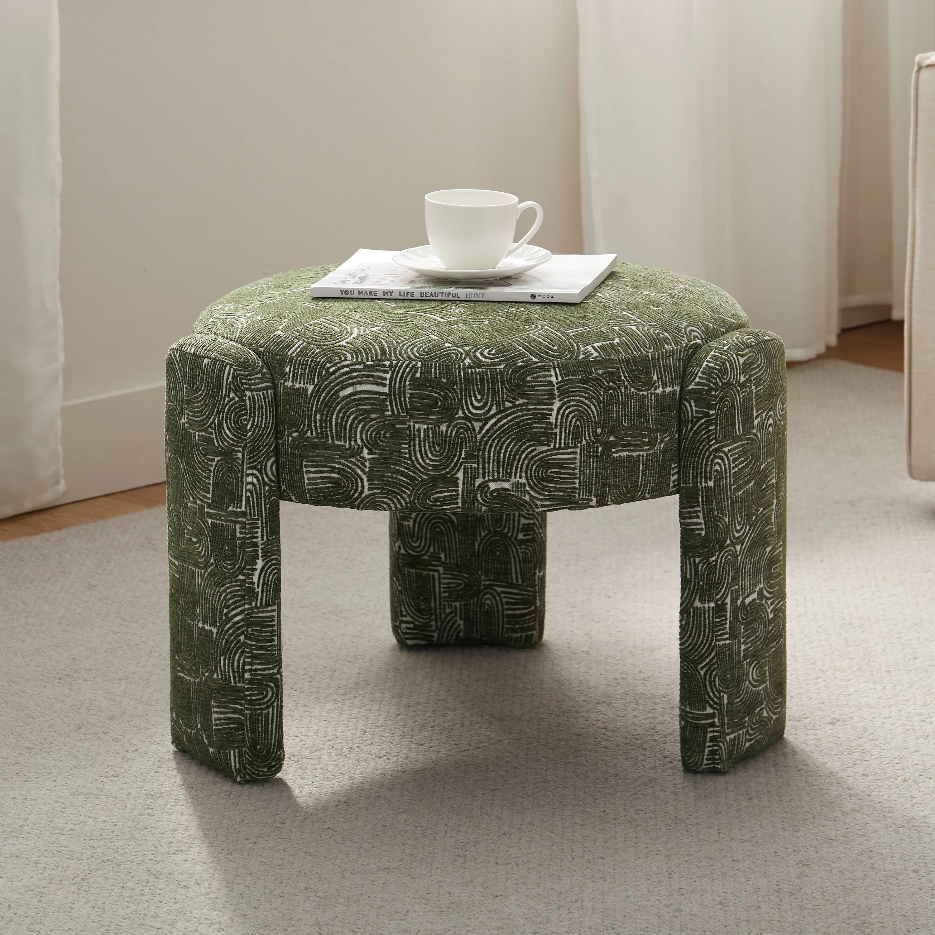 Mercer41 Bliss Modern And Unique Design Fabric Upholstered Ottoman With Wide Paded Seat, Set Of 1... | Wayfair North America