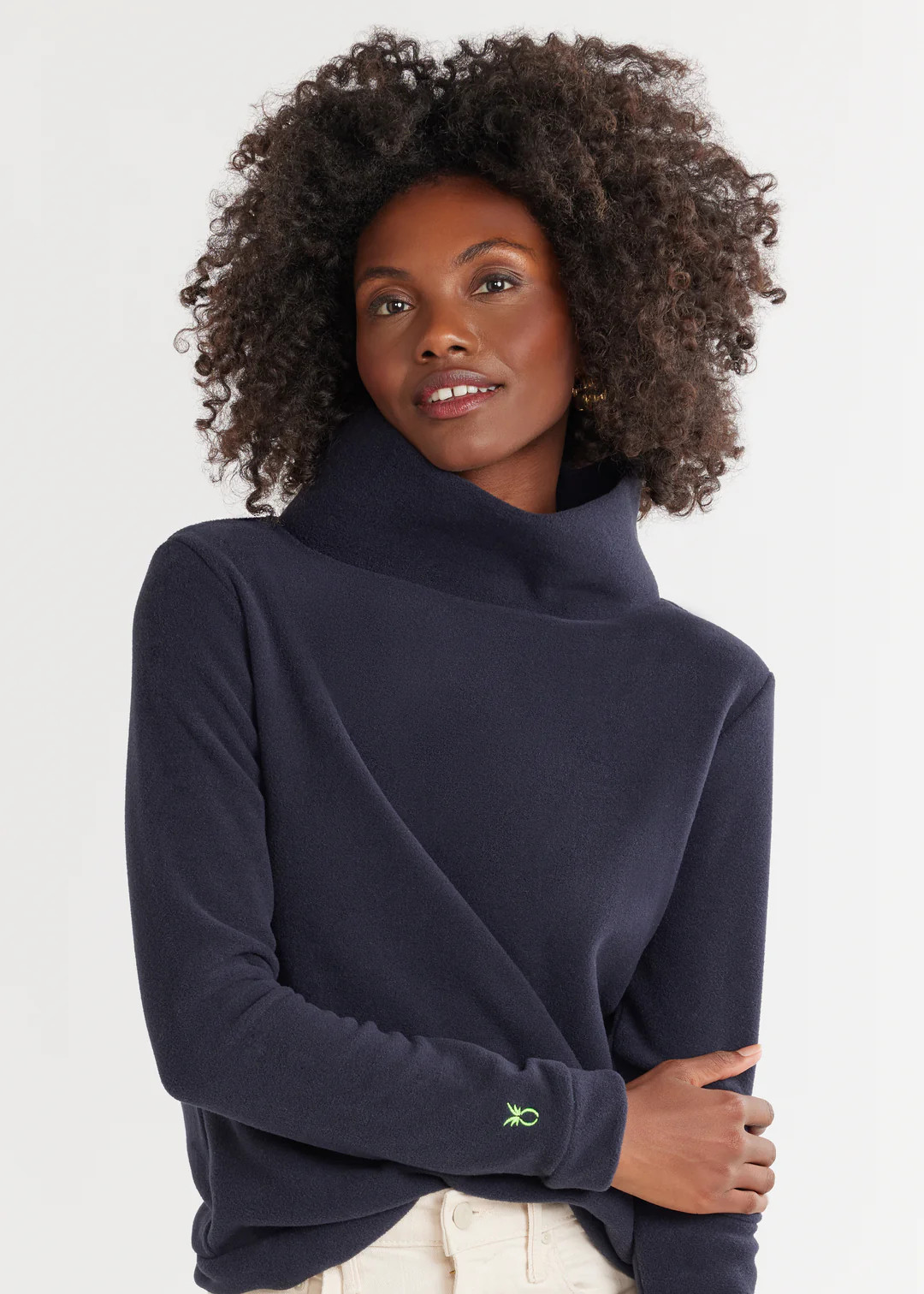 Park Slope Turtleneck in Vello Fleece (Navy) | Dudley Stephens