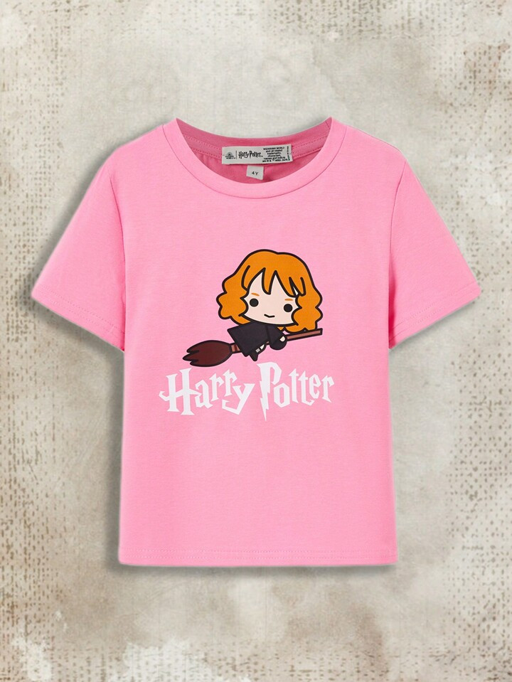 HARRY POTTER X SHEIN Young Girl Cartoon Figure And Letter Graphic Tee | SHEIN USA | SHEIN