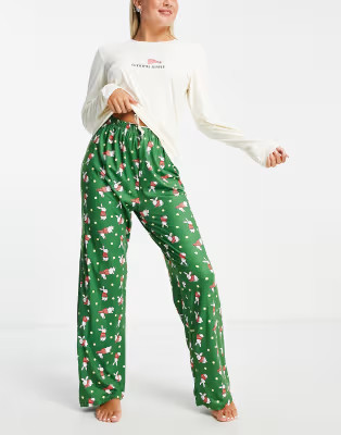 Loungeable christmas sweater pajama set in cream and green | ASOS (Global)