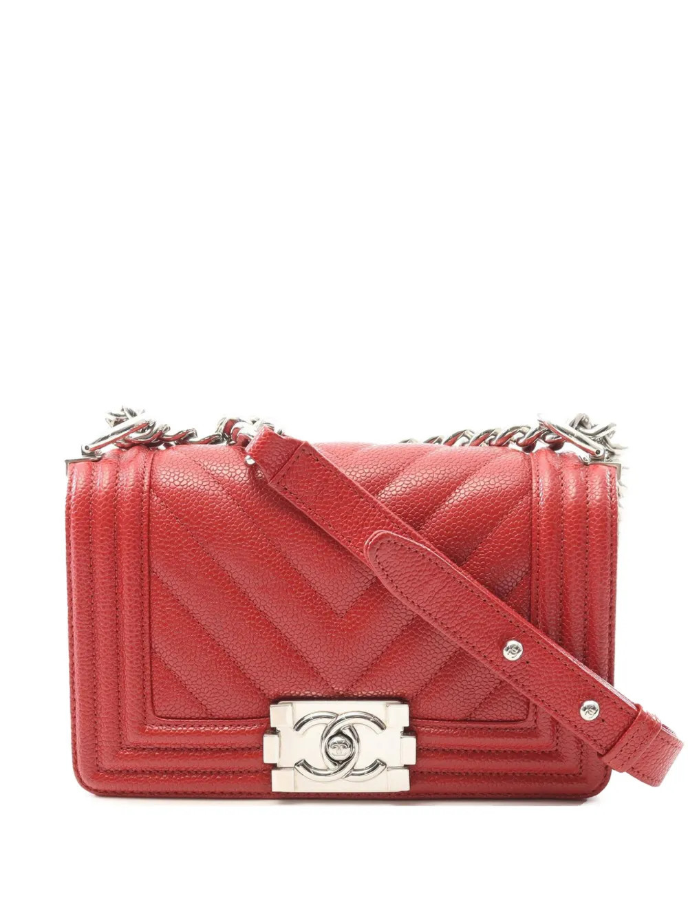 CHANEL Pre-Owned 2019 Small Chevron Caviar Boy Flap crossbody bag - Red | Farfetch Global