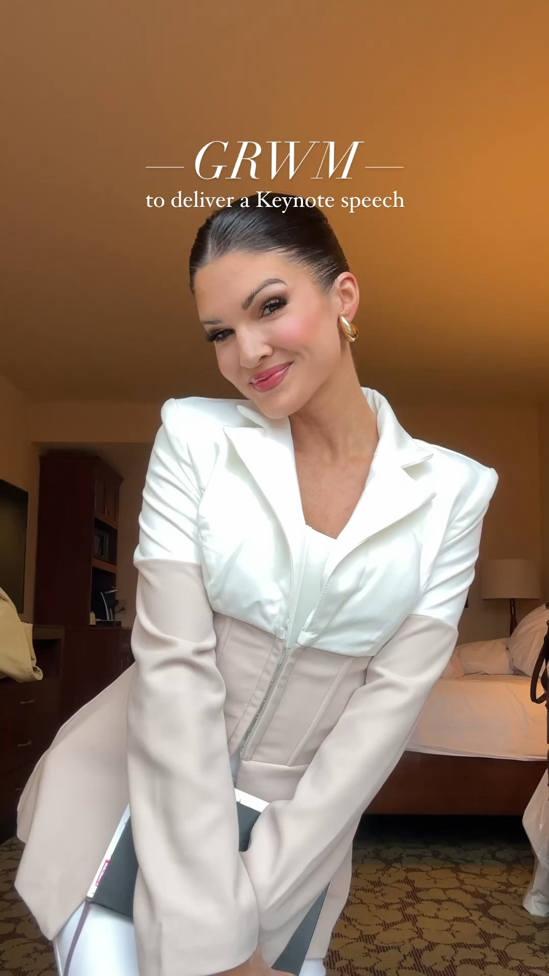 GRWM for a keynote speech! Two toned white and beige blazer with slick white pants. Slicked back updo products & rosy pink makeup!

#LTKstyletip #LTKbeauty #LTKitbag