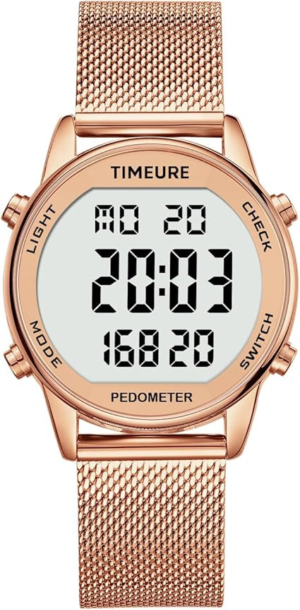 Women's Step Counter Pedometer Watch with Stainless Steel Bracelet, Stylish Design, No App, No Ch... | Amazon (US)