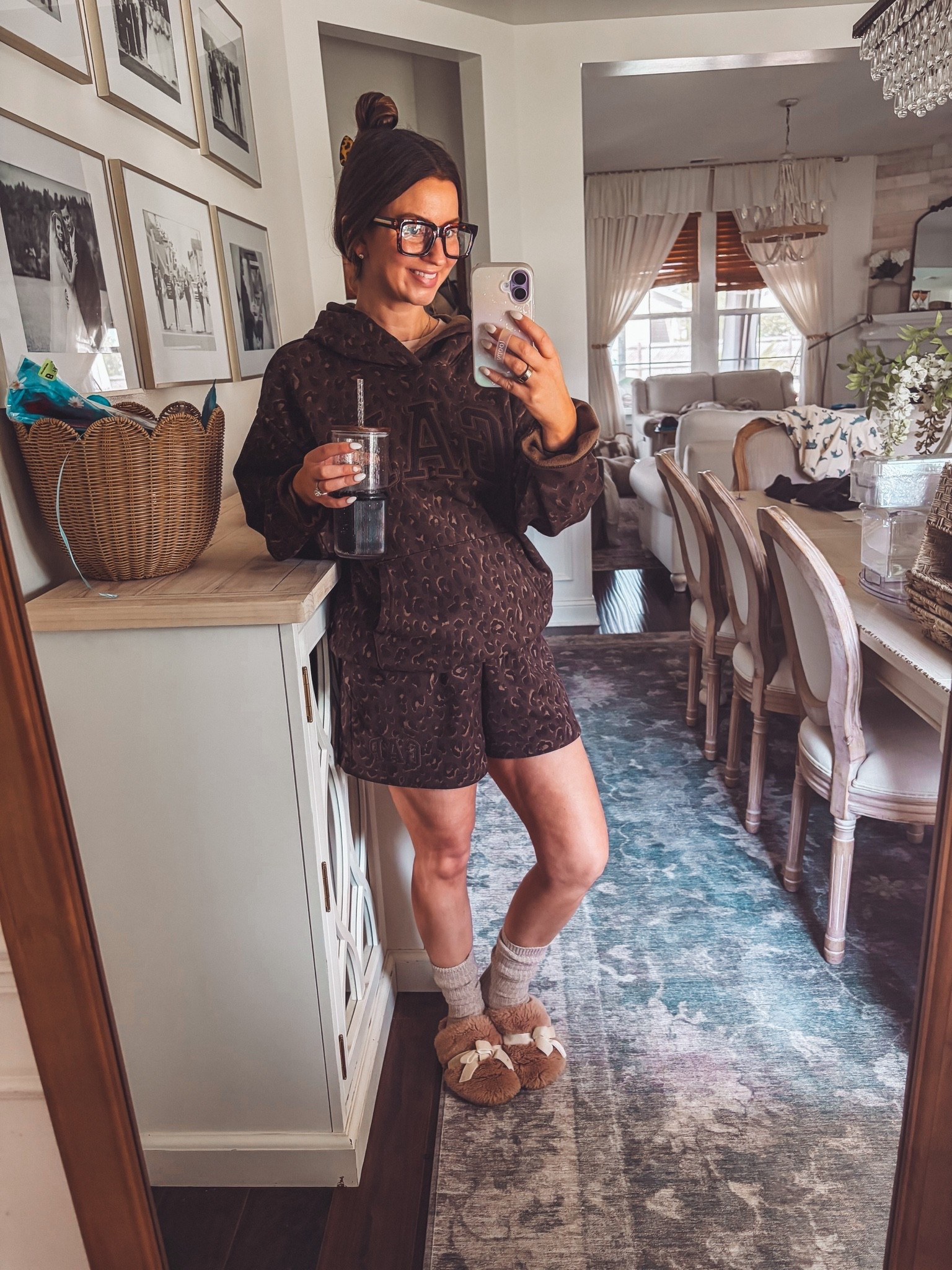 Brown leopard Gap sweatshirt-large and sweatshorts-medium