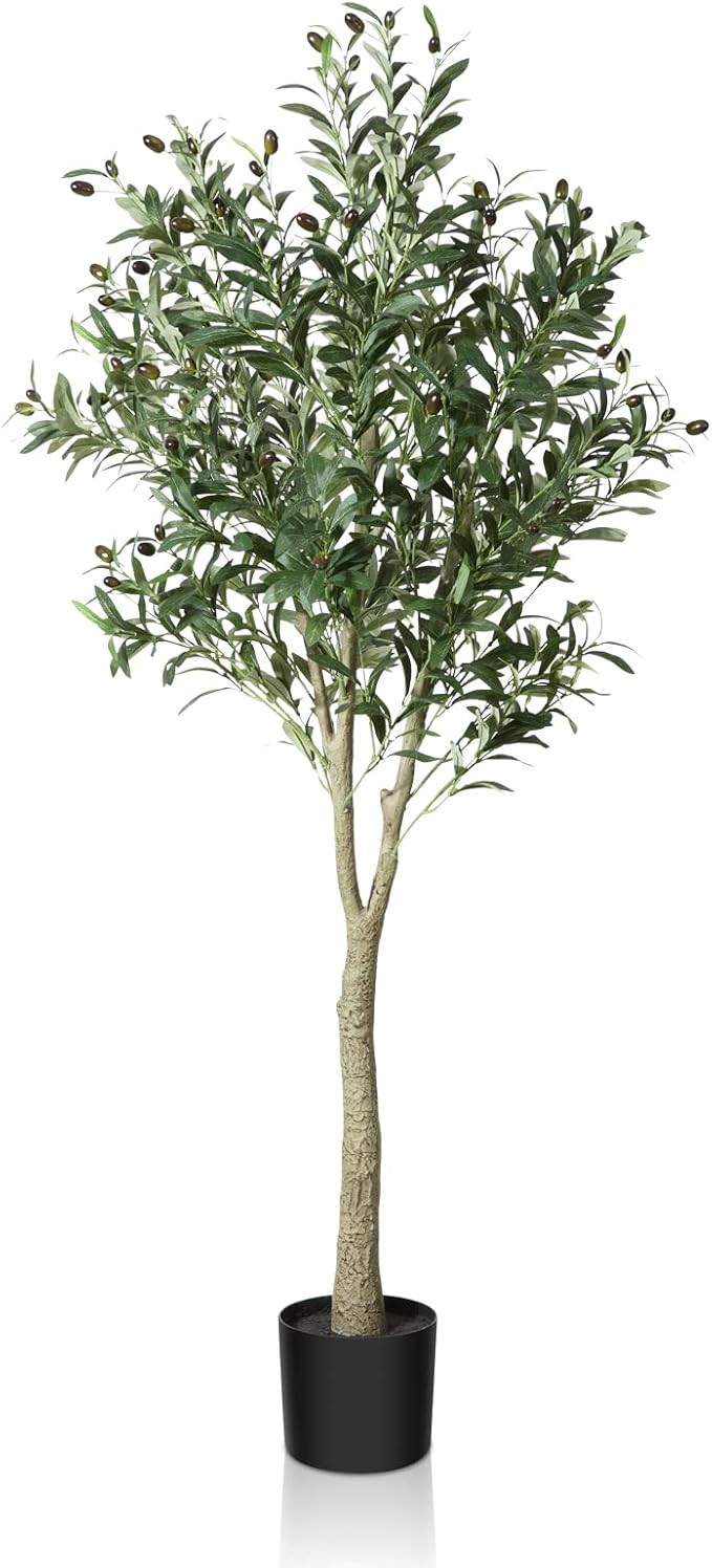 CROSOFMI Artificial Olive Tree Plant 5 Feet Fake Topiary Silk Tree, Perfect Faux Plants in Pot fo... | Amazon (US)