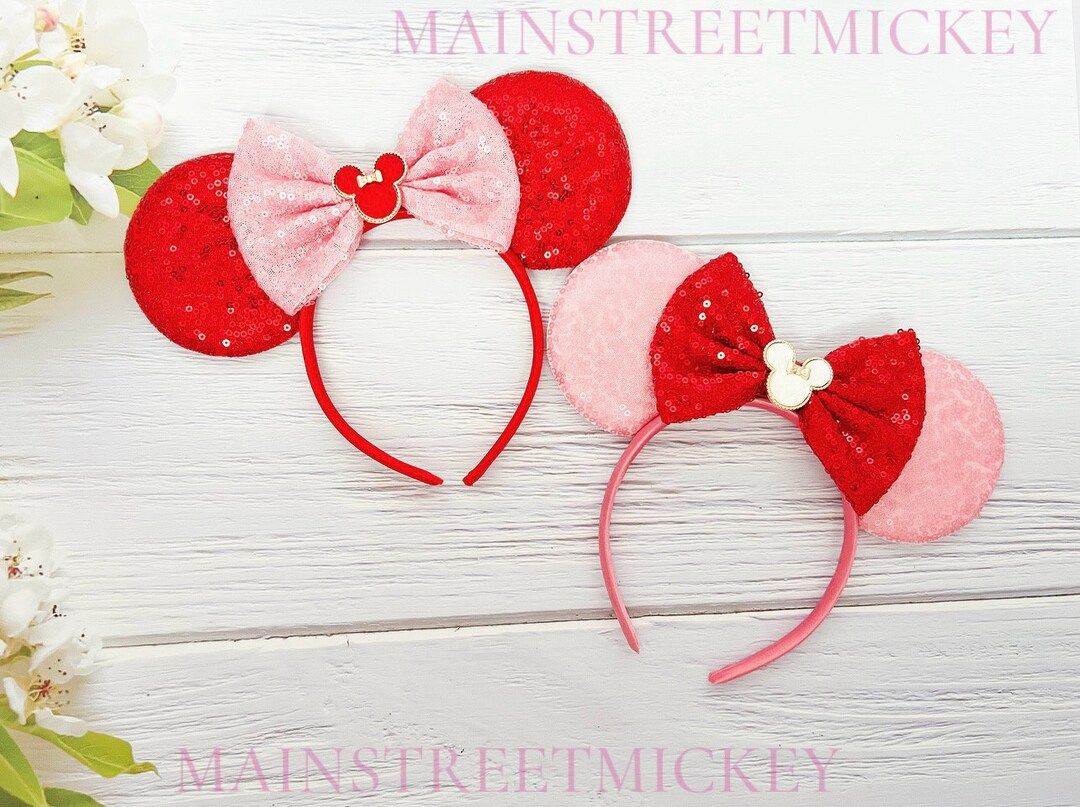 Minnie Mouse Valentines Day Ears All Ages, Disney Ears for Adults and Kids, Choose Ear and Bow Co... | Etsy (US)