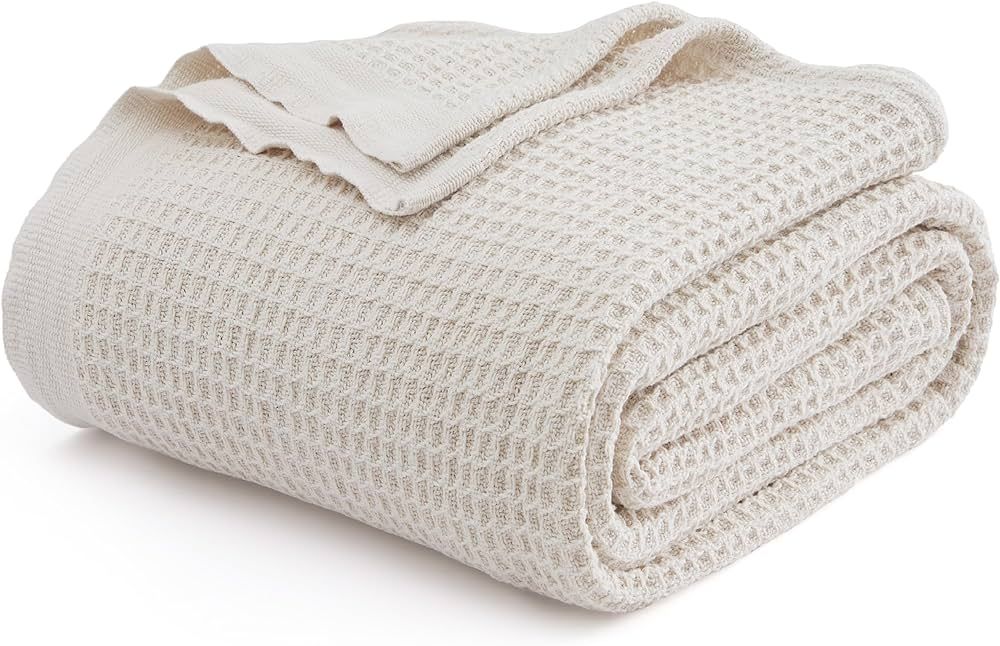 Bedsure 100% Cotton Blankets Queen Size for Bed - Waffle Weave Blankets for Summer, Soft Woven Bl... | Amazon (US)