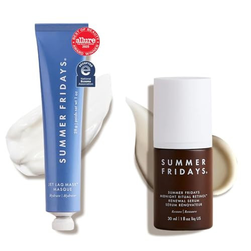Summer Fridays Evening Duo - Travel Size Jet Lag Face Mask + Midnight Ritual Retinol Serum - Overnight Skin Care Set With Hyaluronic Acid + Niacinamide for Hydrated + Smooth Skin (2 Count) | Amazon (US)