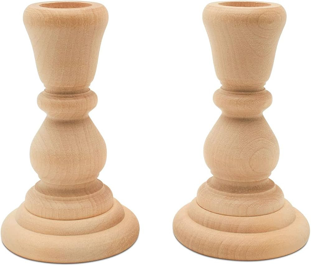 Classic Wooden Candlesticks 4 inches with 7/8 inch Hole, Set of 4 Unfinished Small Wooden Candle ... | Amazon (US)