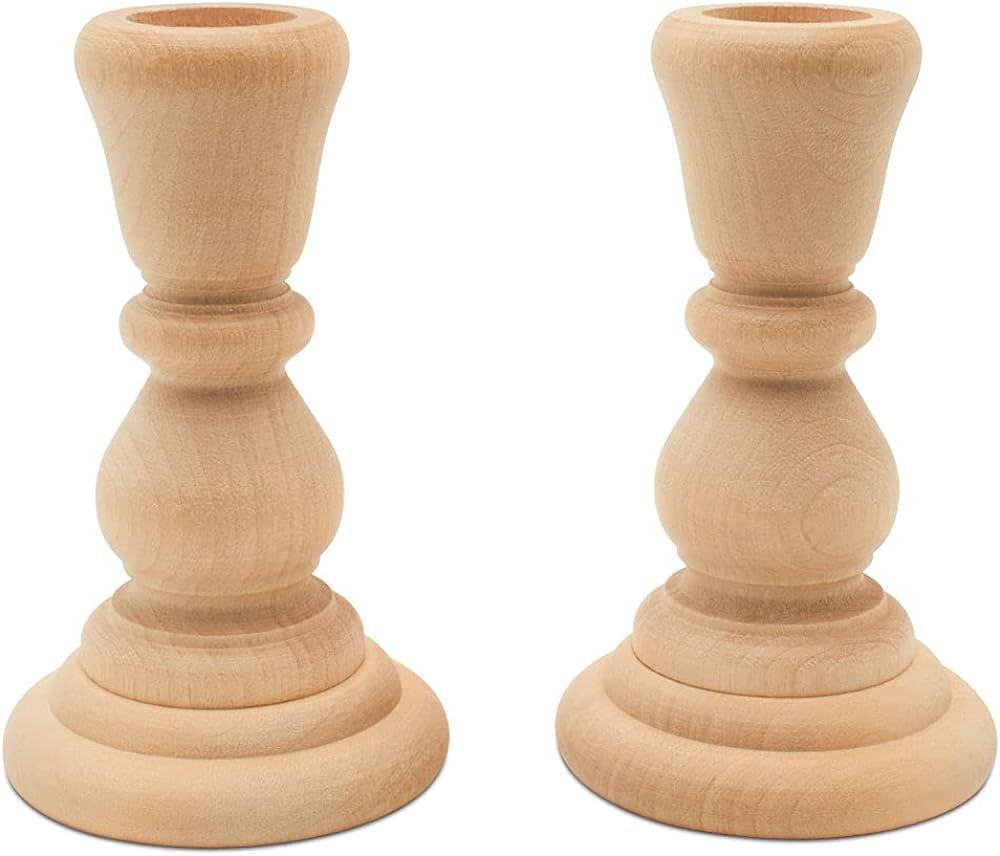 Classic Wooden Candlesticks 4 inches with 7/8 inch Hole, Set of 4 Unfinished Small Wooden Candle ... | Amazon (US)