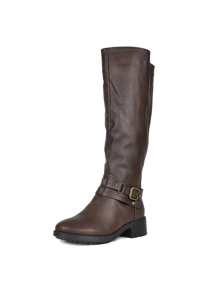 Women'S Black Knee High Motorcycle Riding Winter Boots | SHEIN