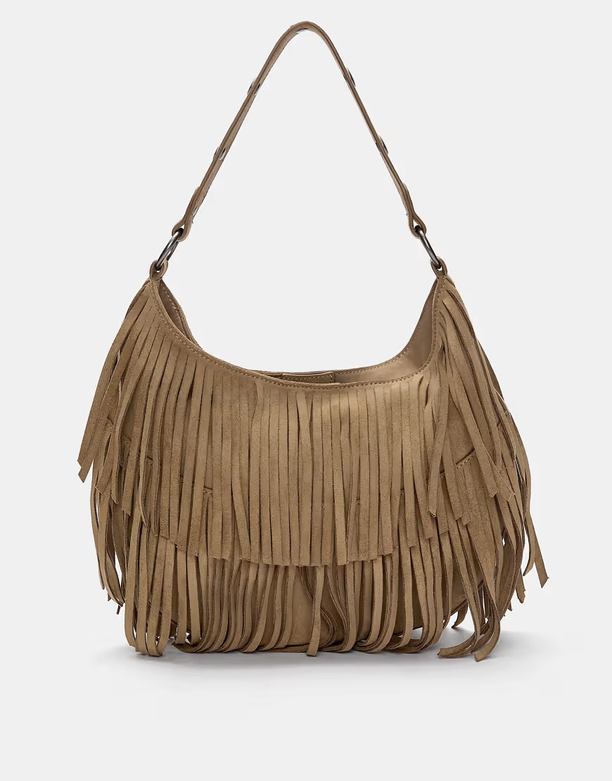 Pull&Bear fringed shoulder bag in brown | ASOS (Global)