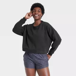 Women's Cotton Fleece Crewneck Cropped Sweatshirt - All in Motion™ | Target