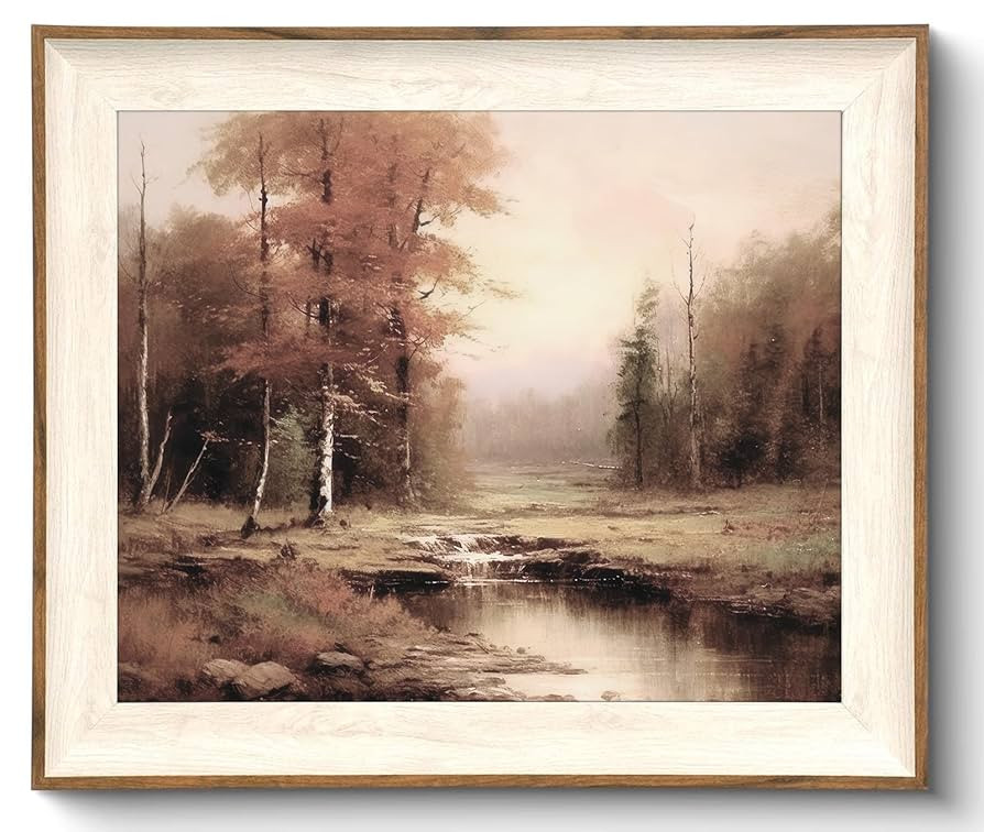 Uniro Vintage Framed Wall Art, Moody Fall Landscape Countryside Oil Painting, Rustic Autumn Farmh... | Amazon (US)