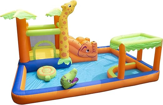 BANZAI Inflatable Safari Splash Water Park, Length: 14 ft, Width: 12 ft 6 in, Height: 7 ft, Infla... | Amazon (US)
