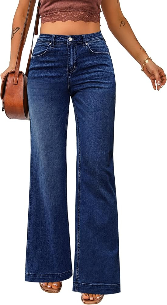 luvamia 2023 Wide Leg Jeans for Women High Waist Stretchy Classic Baggy Flare Jeans Denim Pants | Amazon (US)