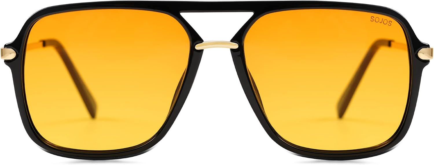 SOJOS Sunglasses for Women & Men, Square, Retro, Polarized Lens, Trendy Aviator, 90s Shades (SJ2229, Black Yellow) | Amazon (US)