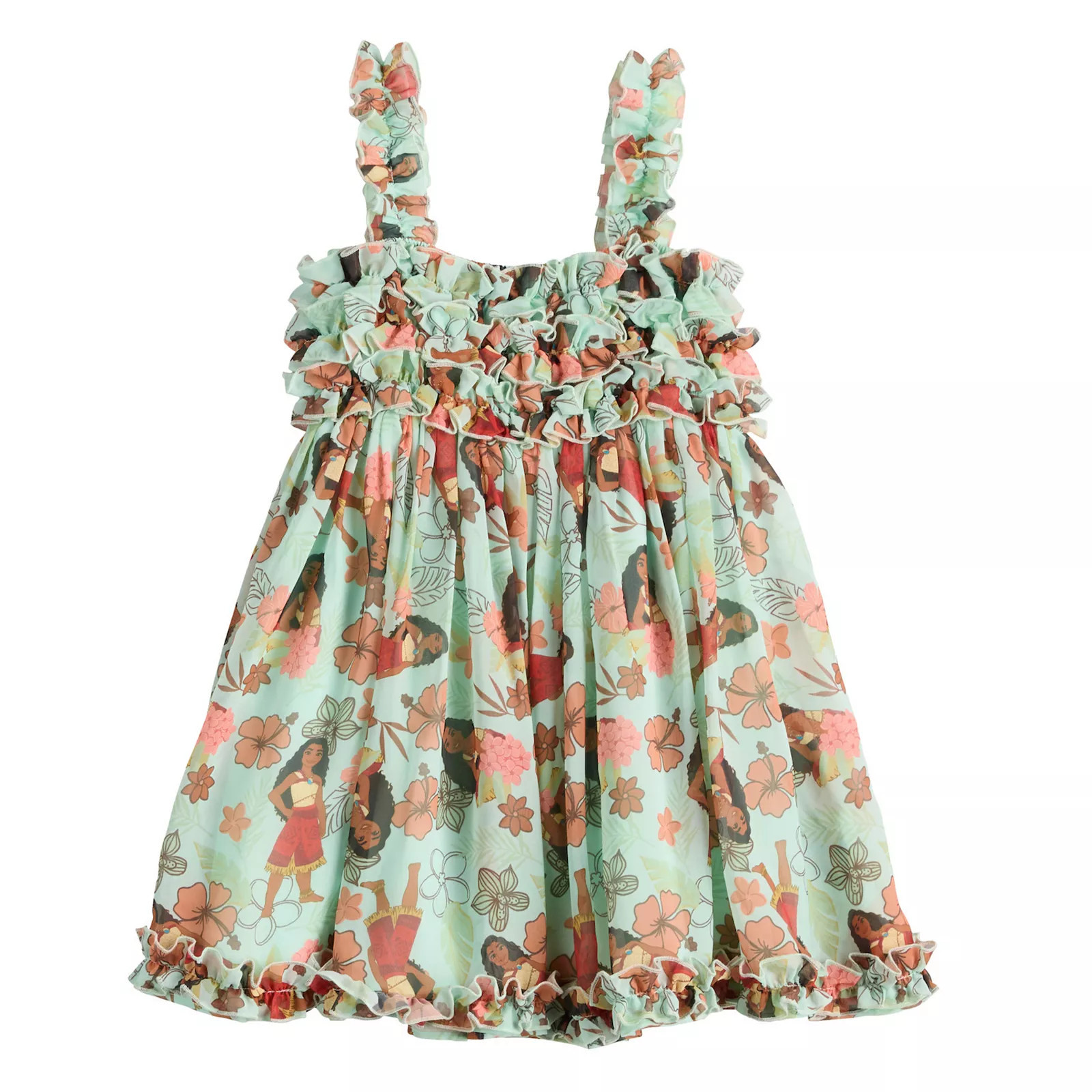 Disney's Moana Baby & Toddler Girl Tropical Flowers Ruffle Dress, Toddler Girl's, Size: 5T, Light Green | Kohl's