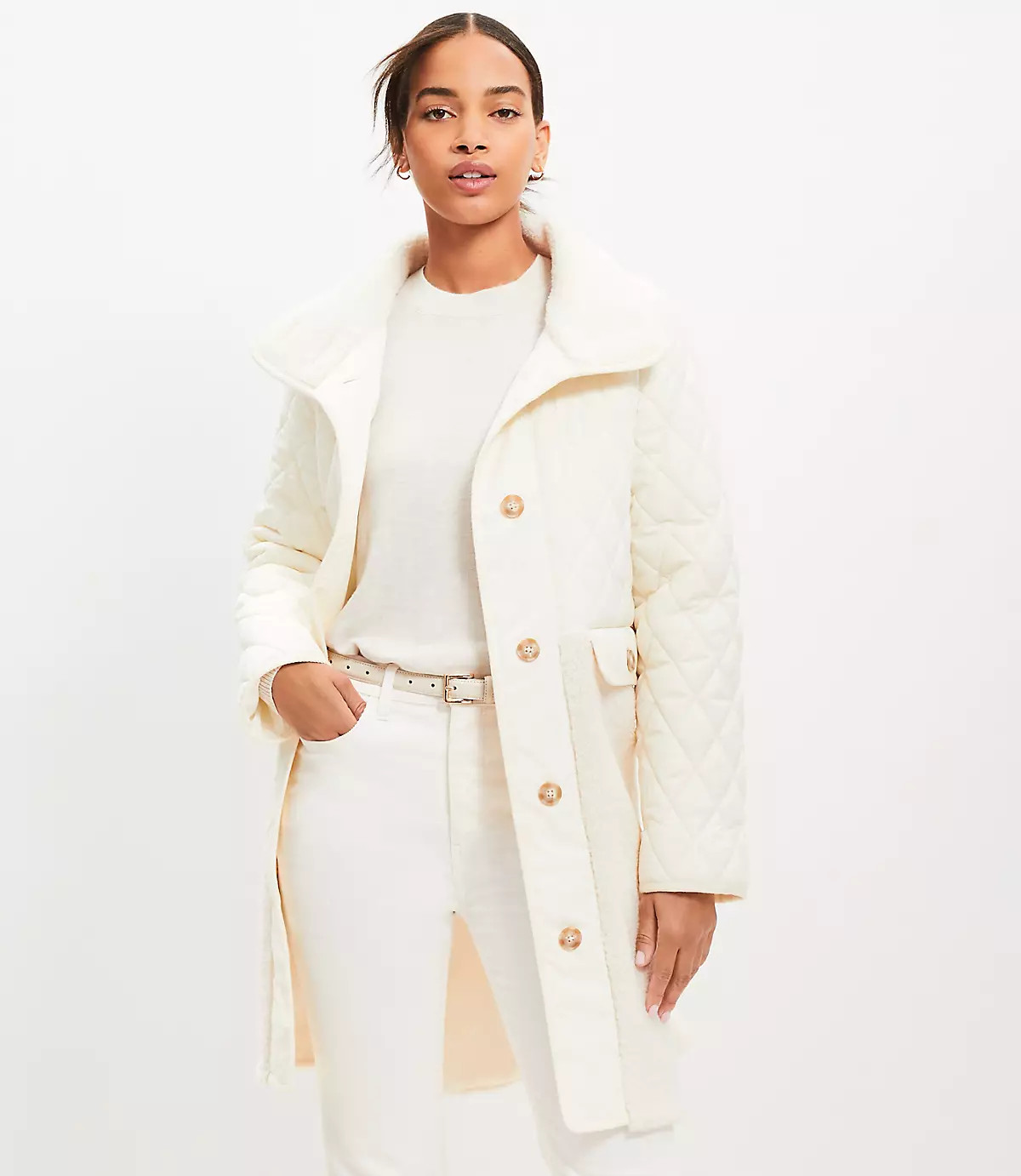 Shearling Mixed Media Coat | LOFT