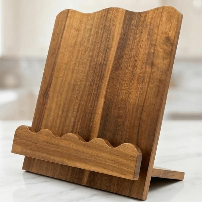 Beautiful Wooden Cookbook Stand for Your Kitchen Counter – Solid Acacia Wood Scalloped Book Hol... | Amazon (US)