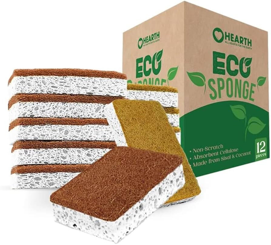 Hearth Eco Friendly Natural Sponges for Dishes - 12 Pack - Scrub Pads for Kitchen and Non-Abrasiv... | Amazon (US)