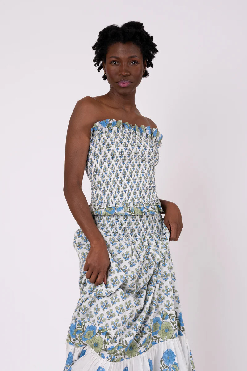 Strapless Bandeau Top | Bleu/Thyme Vintage Poppy | SUE SARTOR