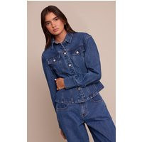 Dark Blue Long Sleeve Cinched Waist Denim Jacket | PrettyLittleThing US