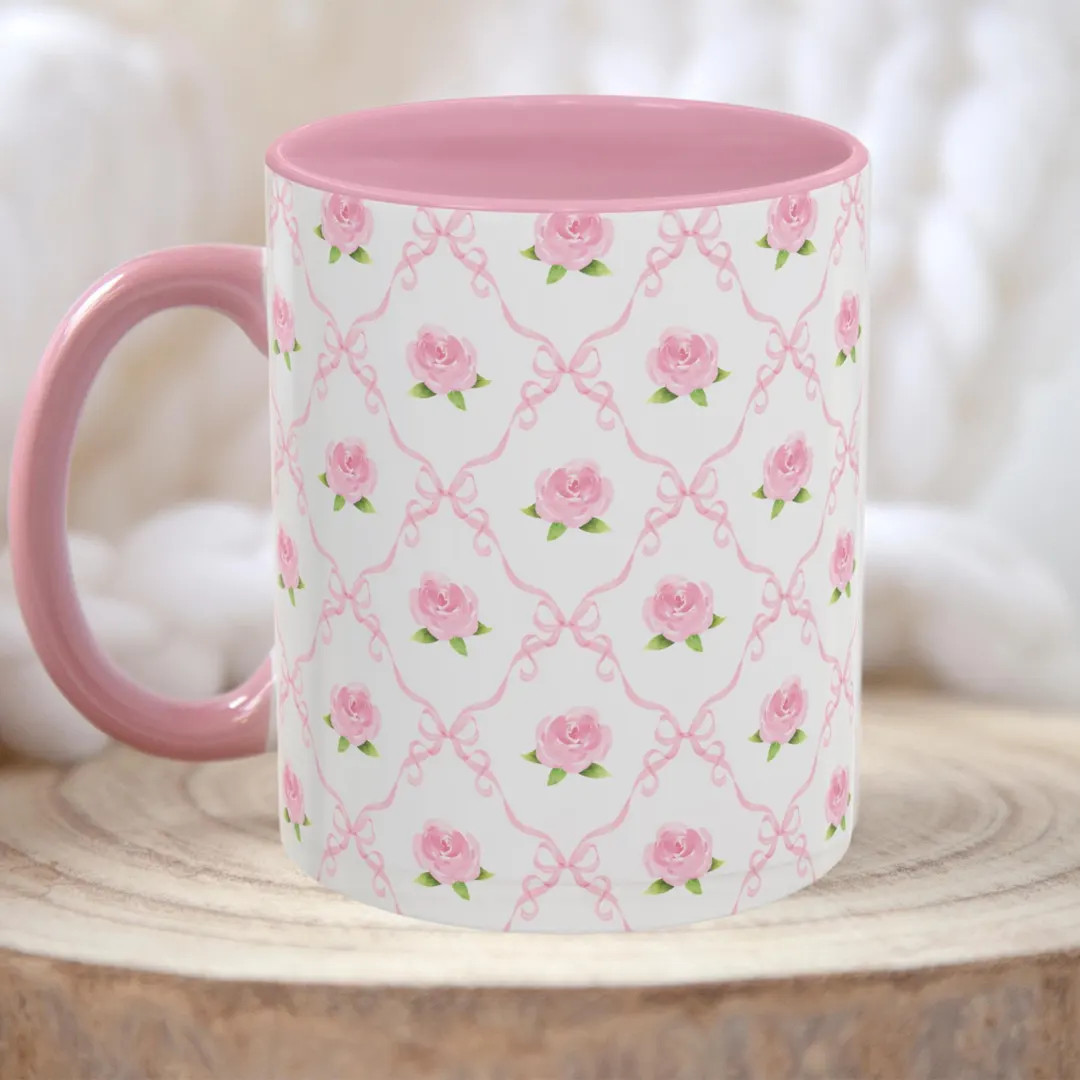 Cottage Roses Mug, Watercolor Roses Ceramic Mug, 11oz Cup, 15oz Cup, Pink Coquette Home Decor, Cu... | Etsy (US)