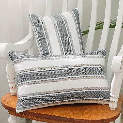 NATUS WEAVER 2 Pc Black Multi Color Stripe Pillow Cases Soft Faux Linen Lumbar Decorative Throw C... | Amazon (US)