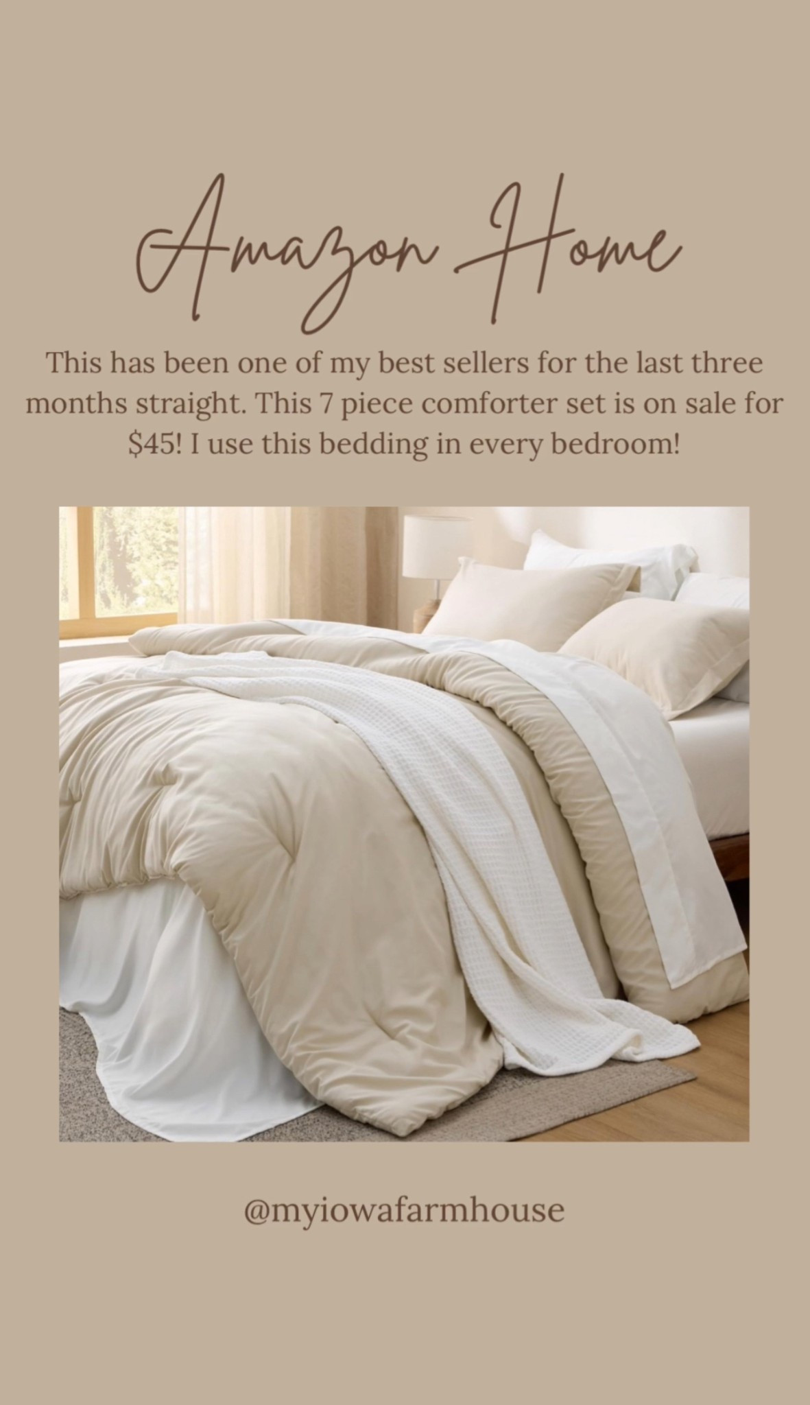 I own several of these 7 piece bedding sets! They are so affordable, and I love the thickness of the comforter. It is not too thick and not too thin. The sheets are super soft as well. Amazing quality for the price! This is a perfect neutral color. I literally use them in every bedroom!

Comforter set. Amazon bedding. Amazon find. Amazon home. Affordable bedding  

#LTKSaleAlert #LTKFindsUnder50 #LTKHome
