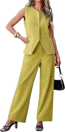 luvamia Vest Pants Suits for Women Dressy 2 Piece Business Casual Outfits Sleeveless Blazer Wide ... | Amazon (US)