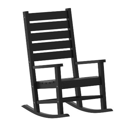 Emma and Oliver Set of 2 Contemporary Rocking Chairs, All-Weather HDPE Indoor/Outdoor Rockers in Black | Target