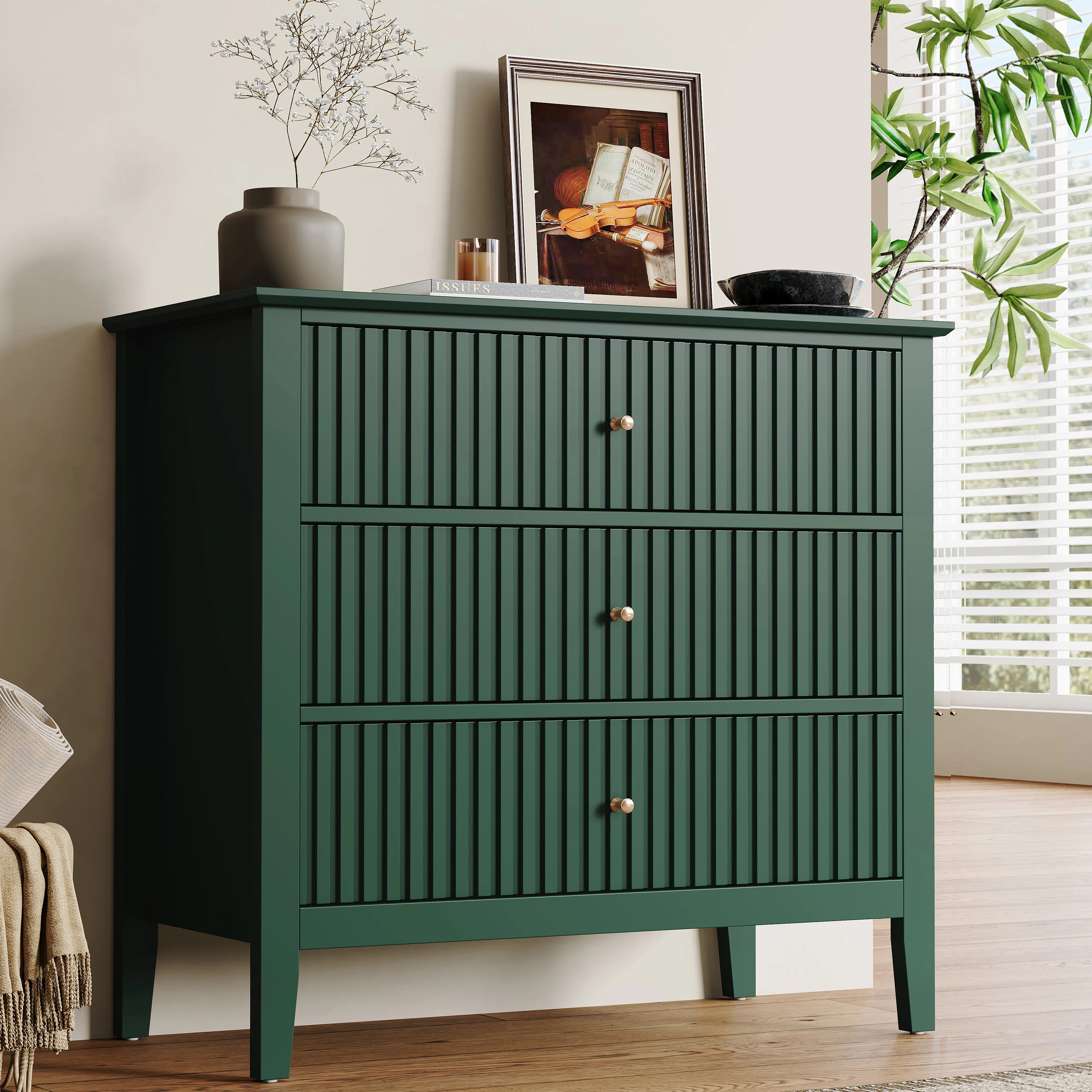 Cyna 3 Drawer Dresser, Wide Chest of Drawers | Wayfair North America