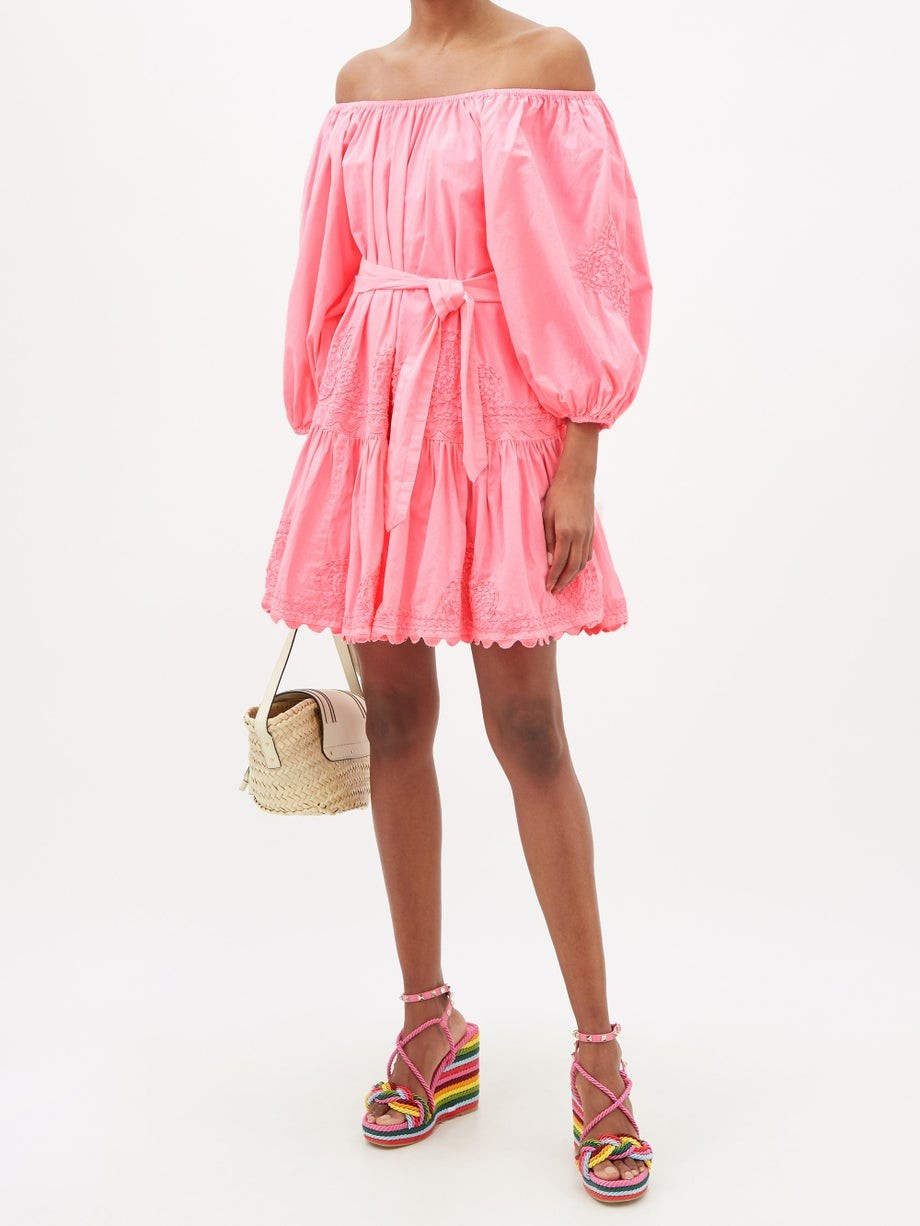 Off-the-shoulder belted cotton-poplin dress | Juliet Dunn | Matches (US)