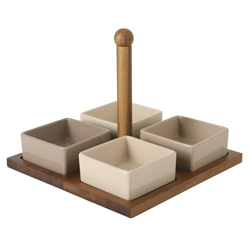 Gibson Elite 4-Piece Stoneware Tidbit, Condiment & Dip Dish Set with Acacia Wood Tray \u2013 Taup... | Amazon (US)