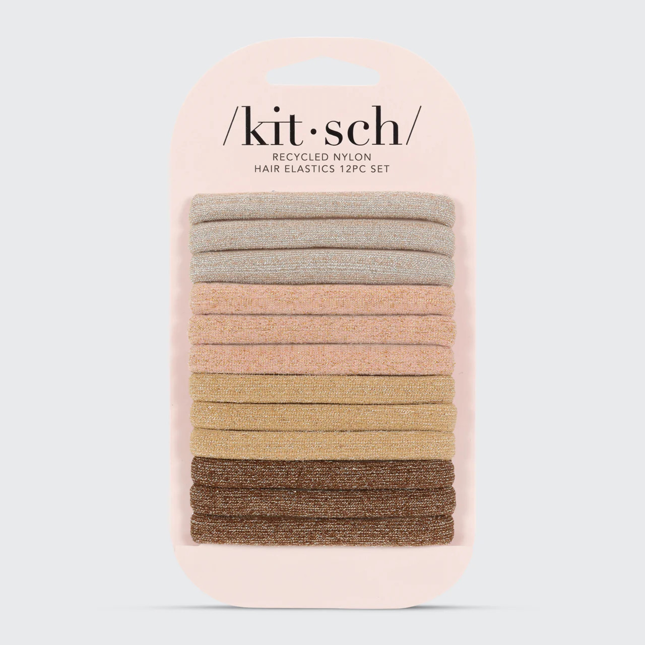 Recycled Nylon Glitter Medium Elastics 12pc - Neutral | Kitsch