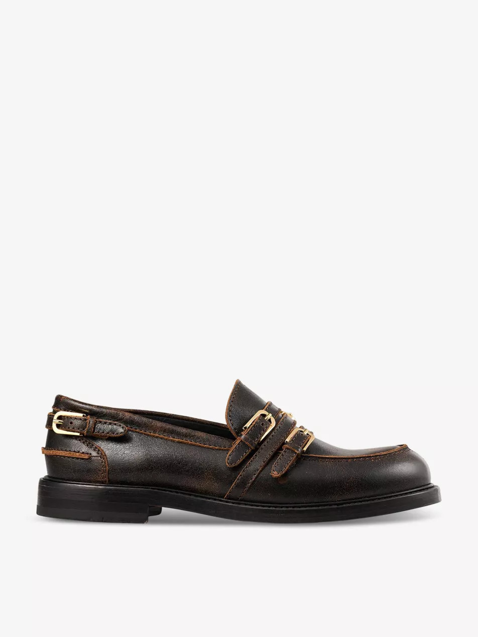 Buckle polished leather loafers | Selfridges