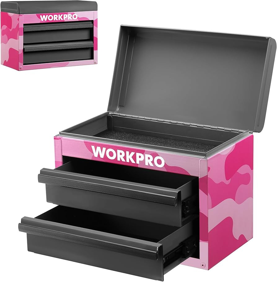WORKPRO Metal Mini Tool Box, Top Tool Chest containing Two Drawers with Ball Bearing Slides, PVC ... | Amazon (US)