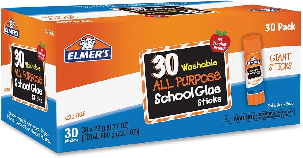 Elmer's All Purpose School Glue Sticks, Washable, 22 Grams, 30 Count | Amazon (US)