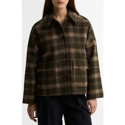 Barbour Myla Checked Wool Blend Coat in Olive/biscuit Check at Nordstrom, Size 12 | Nordstrom
