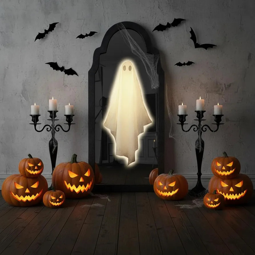 2025 Ghost Mirror Hologram with 25pcs 3D Bat Wall Stickers - LED Haunted Acrylic Wall Mirror with... | Amazon (US)