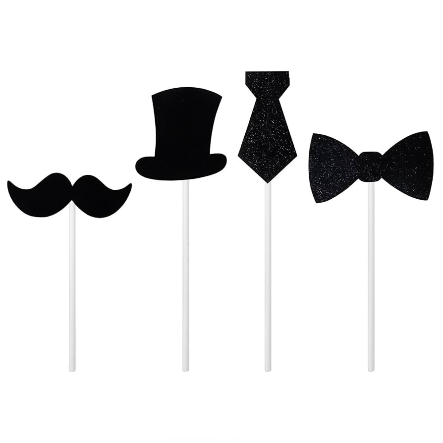 Honbay 24PCS Black Bowtie Mustache Hat Neckcloth Cupcake Toppers Cake Toppers Cake Dessert Decora... | Amazon (US)