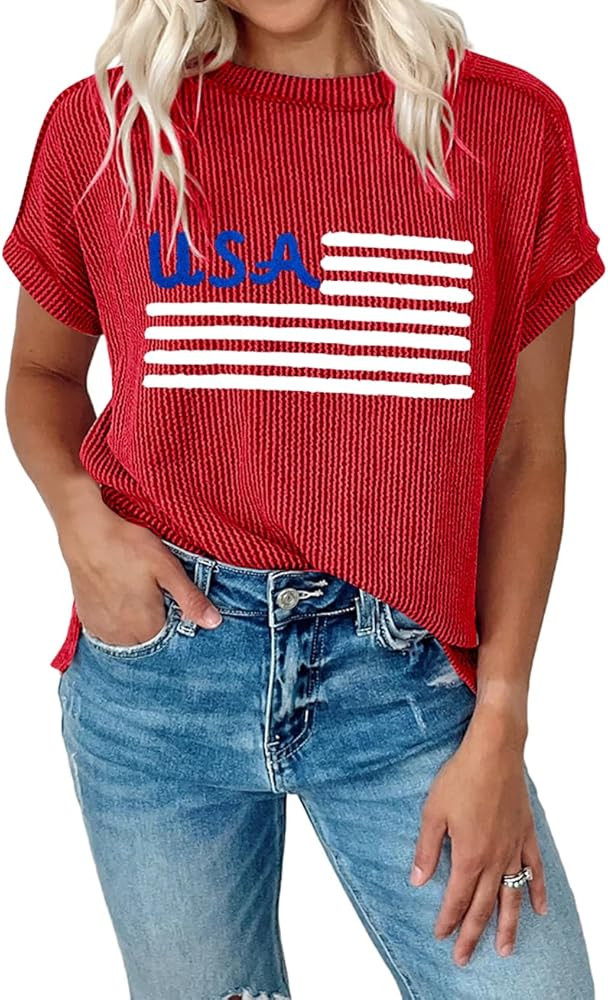 USA Shirt Women Chenille American Flag Graphic Shirt 4th of July Shirts Patriotic T-Shirt Short S... | Amazon (US)