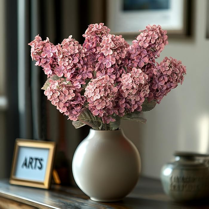 Burgundy Hydrangea Artificial Flowers,Fall Hydrangeas Artificial Flowers, Fake Fall Dried Hydrang... | Amazon (US)