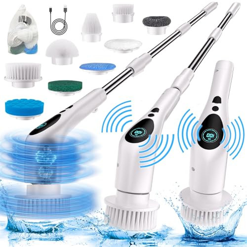 Electric Spin Scrubber, Electric Spin Cordless Tub and Tile Scrubber with Voice Broadcasting 3 Speed 9 Replaceable Clean Heads Power Spin Scrubbers | Amazon (US)